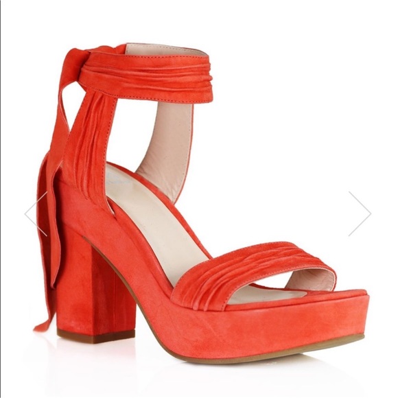 Dee Keller Leah Platform Tie Suede Sandal Heels in Orange. Size 38. - Picture 1 of 7
